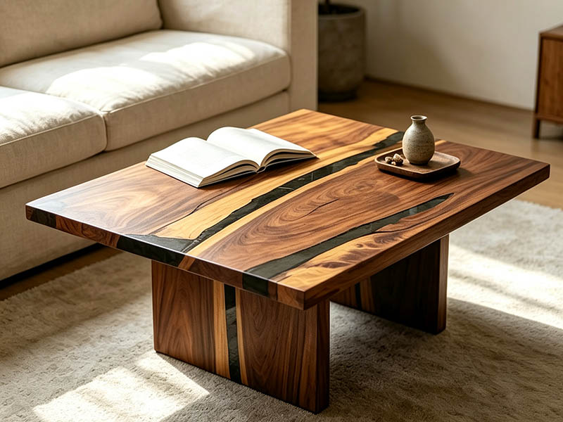 saman wood epoxy coffee table