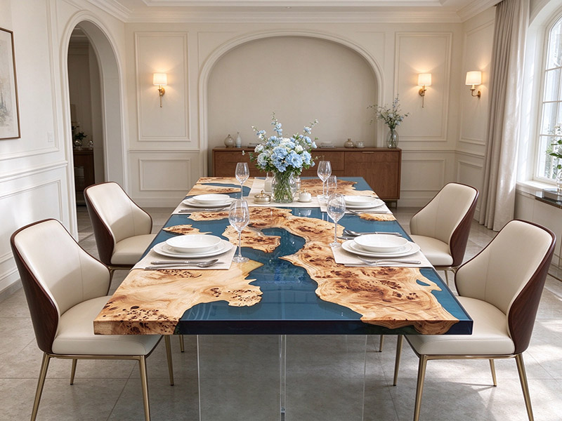 poplar epoxy wood dining table